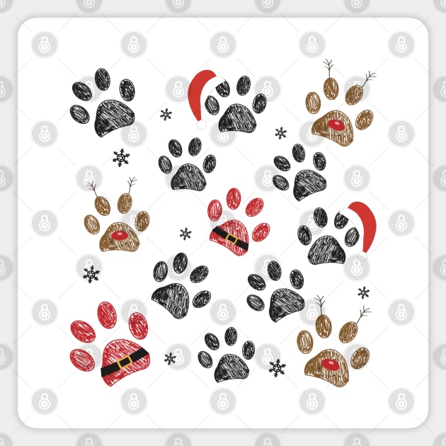 Paw prints with Santa Claus, deer and red hat Sticker by GULSENGUNEL